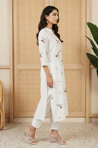 White Thread Embroidered Pure Cotton Straight Kurta