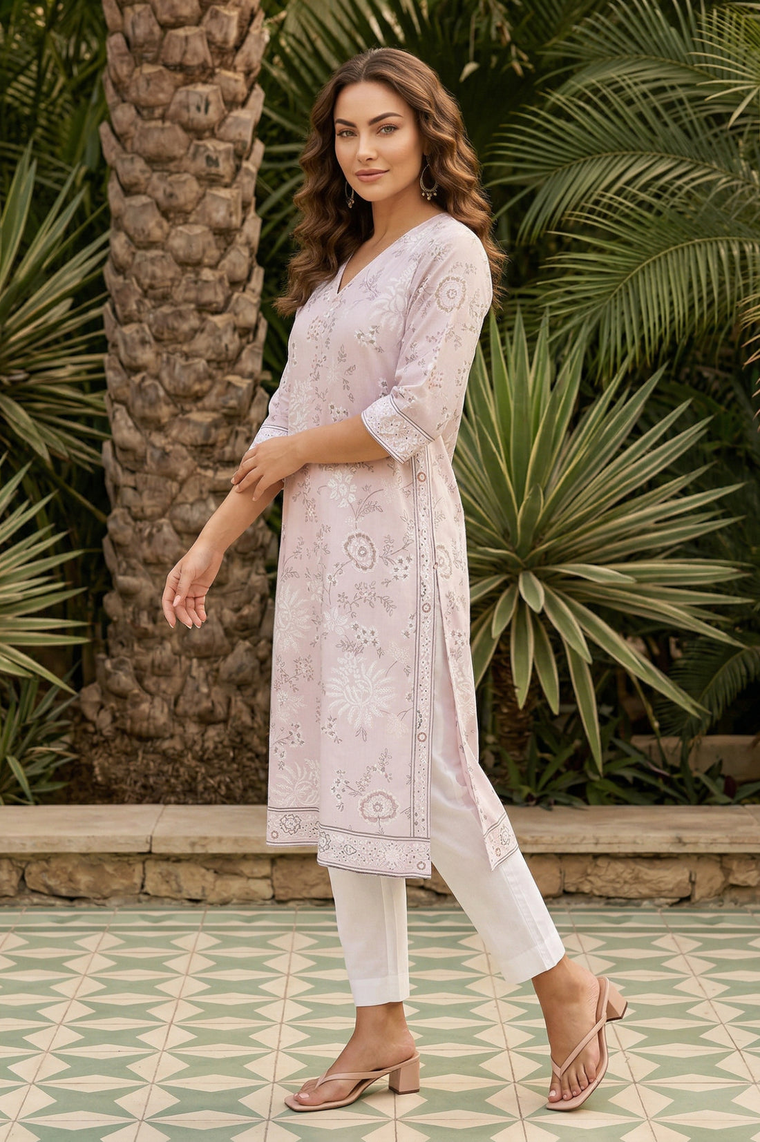 Pink Floral Printed Straight Kurta