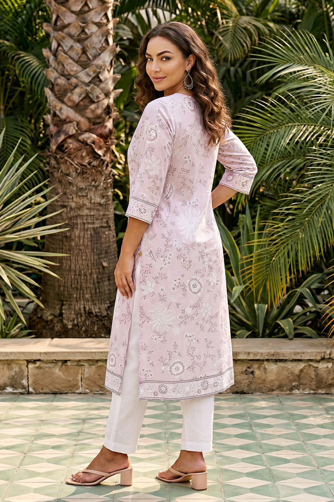 Pink Floral Printed Straight Kurta