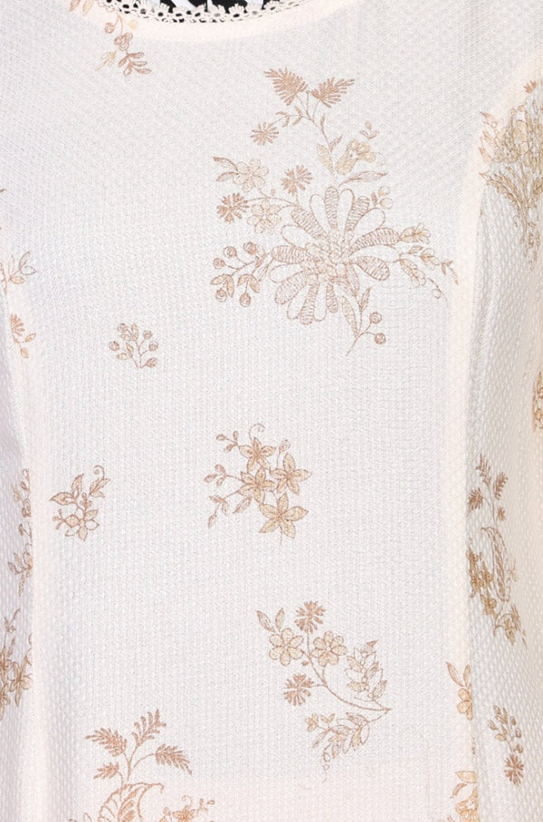 Off White Floral Printed Rayon Straight Kurta with Lace