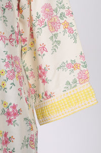 Cream Floral Printed Rayon Straight Kurta with Lace