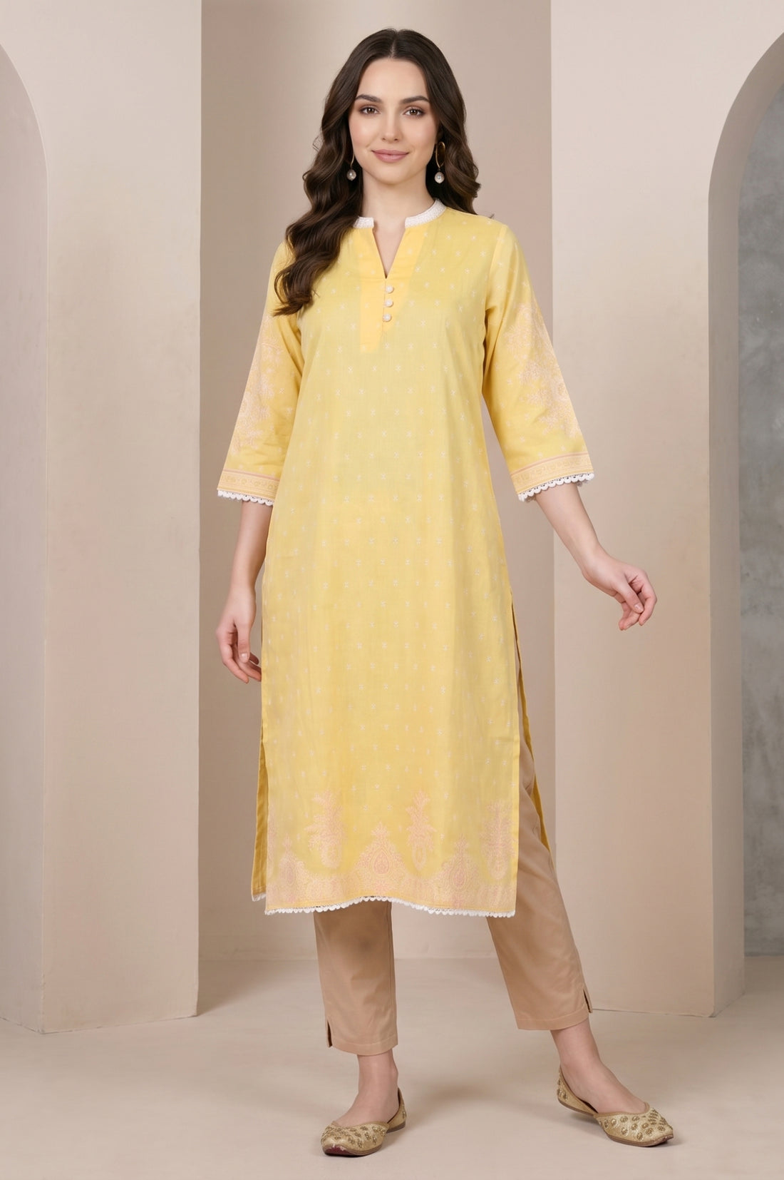 Yellow Ethnic Motif Straight Kurta