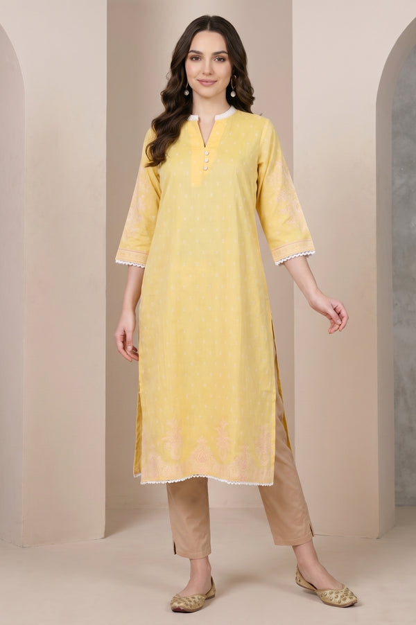 Yellow Ethnic Motif Straight Kurta