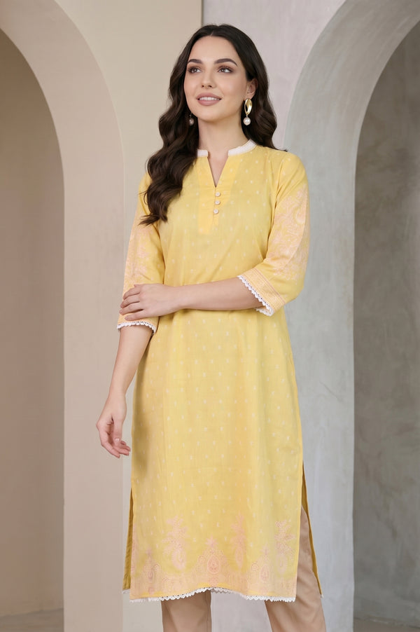Yellow Ethnic Motif Straight Kurta