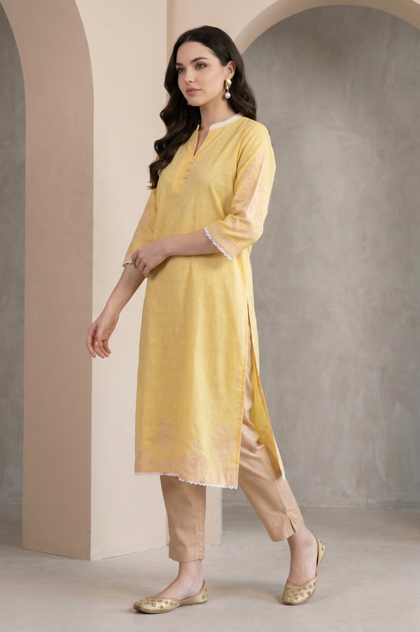 Yellow Ethnic Motif Straight Kurta