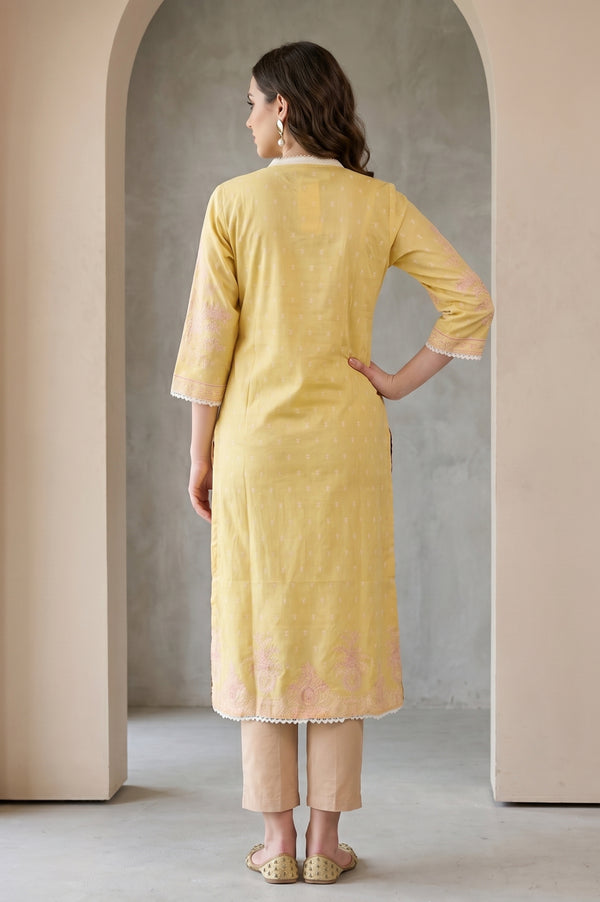 Yellow Ethnic Motif Straight Kurta