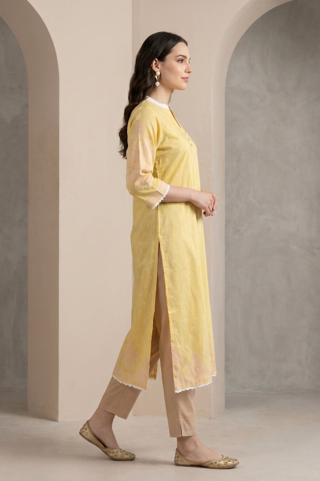 Yellow Ethnic Motif Straight Kurta