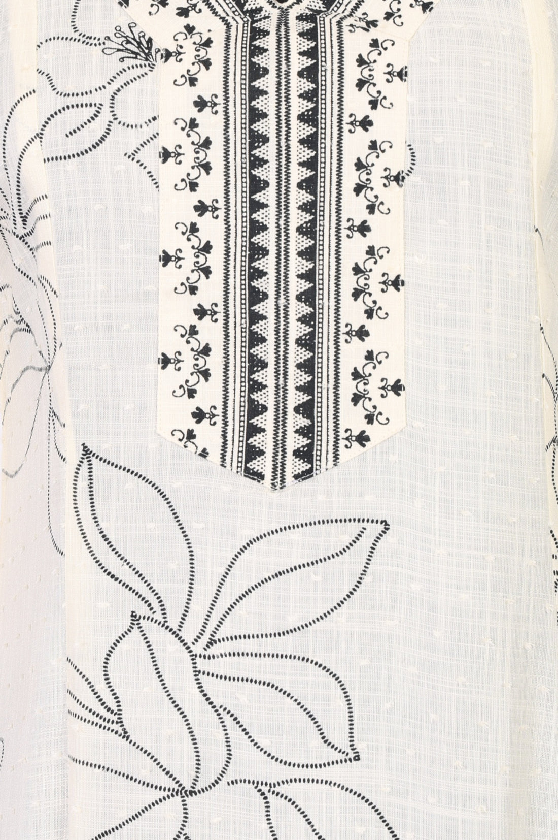 Off White Floral Printed Rayon Straight Kurta with Lace