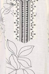 Off White Floral Printed Rayon Straight Kurta with Lace