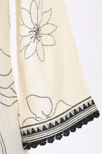 Off White Floral Printed Rayon Straight Kurta with Lace