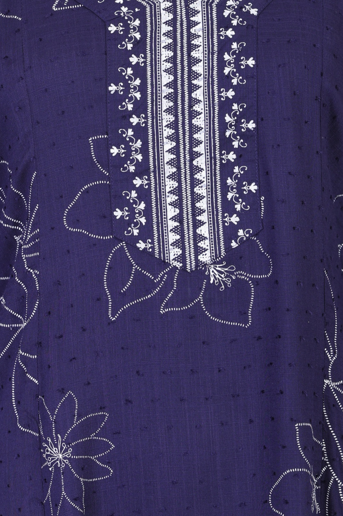 Navy Blue Floral Printed Rayon Straight Kurta