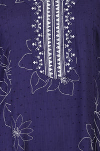 Navy Blue Floral Printed Rayon Straight Kurta