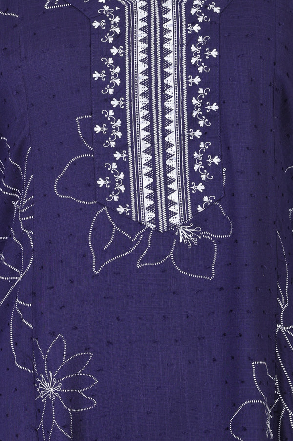 Navy Blue Floral Printed Rayon Straight Kurta