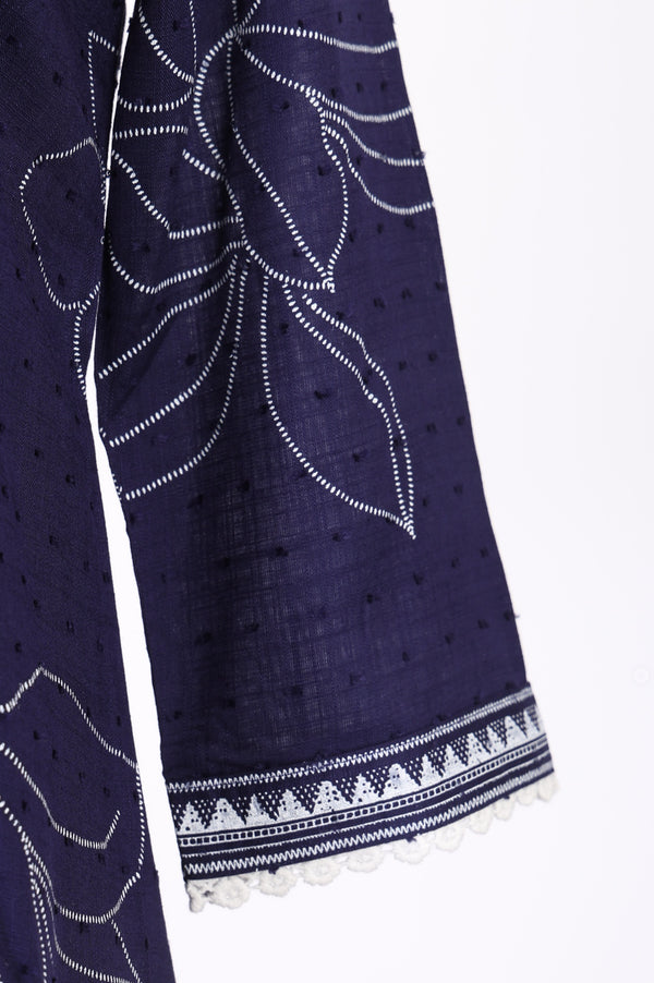 Navy Blue Floral Printed Rayon Straight Kurta