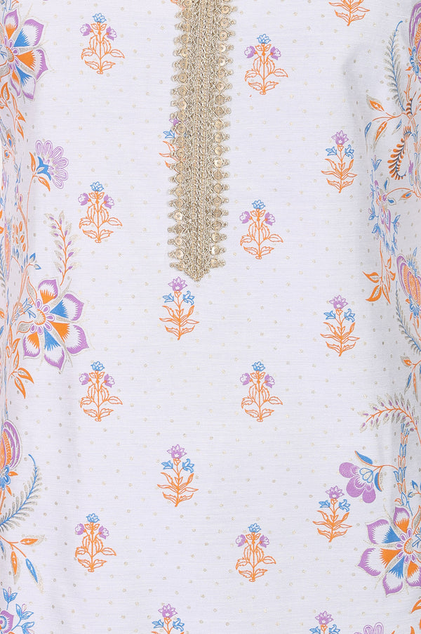 Aurelia Women's Off White Floral Printed Straight Kurta with Lace