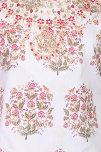 White Floral Printed Mettalic Embroidered Straight Kurta