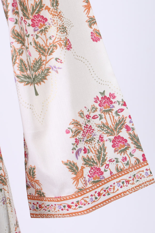 White Floral Printed Mettalic Embroidered Straight Kurta