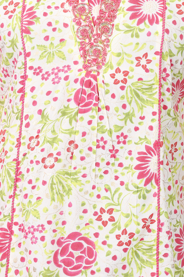 Off White Floral Printed Pure Cotton A-line Kurta