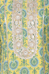 Yellow Floral Printed Embellished Georgette A-Line Kurta