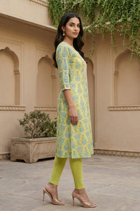 Yellow Floral Printed Embellished Georgette A-Line Kurta