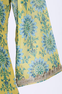 Yellow Floral Printed Embellished Georgette A-Line Kurta