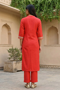 Red Floral Foil Printed Rayon Straight Kurta