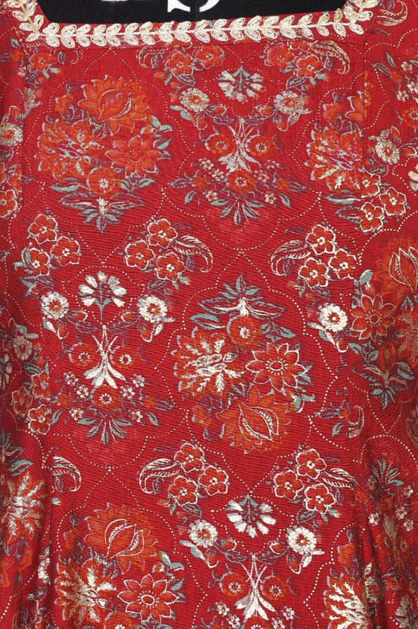 Maroon Floral Printed Sequins Anarkali Kurta
