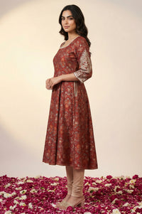 Maroon Floral Printed Sequins Anarkali Kurta