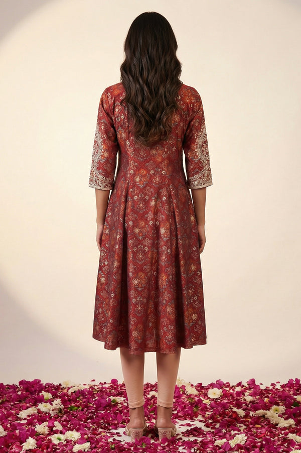 Maroon Floral Printed Sequins Anarkali Kurta
