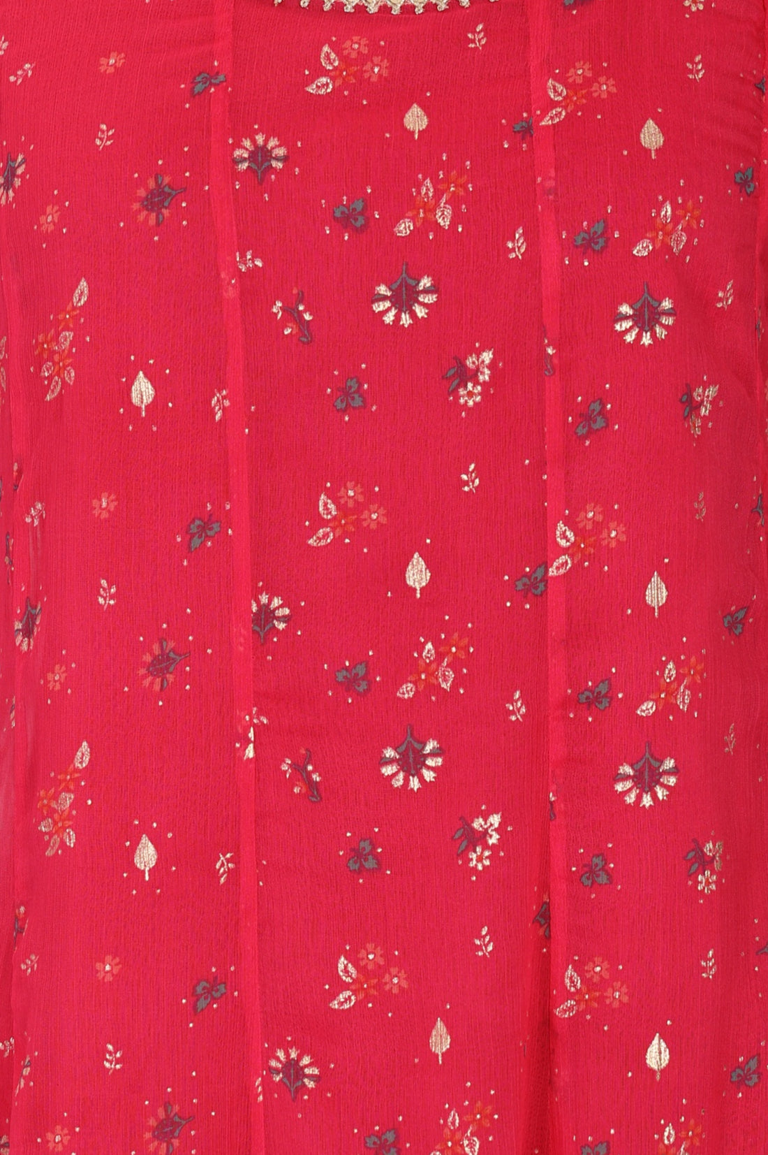 Red Floral Printed Chiffon Flared Kurta