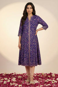 Purple Floral Printed Foil Print A-line Kurta