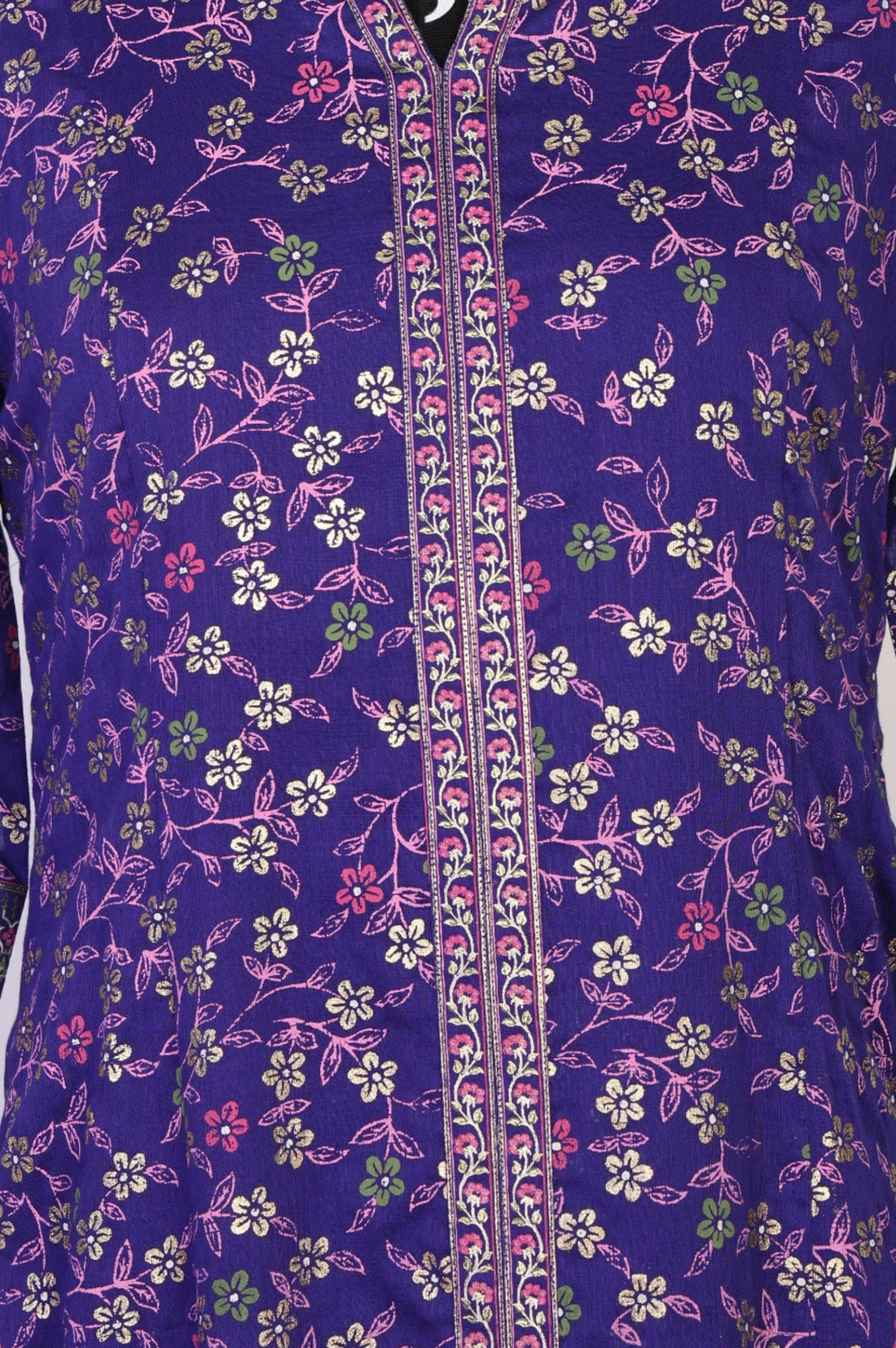 Purple Floral Printed Foil Print A-line Kurta