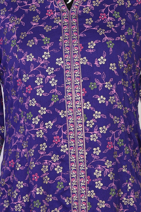 Purple Floral Printed Foil Print A-line Kurta