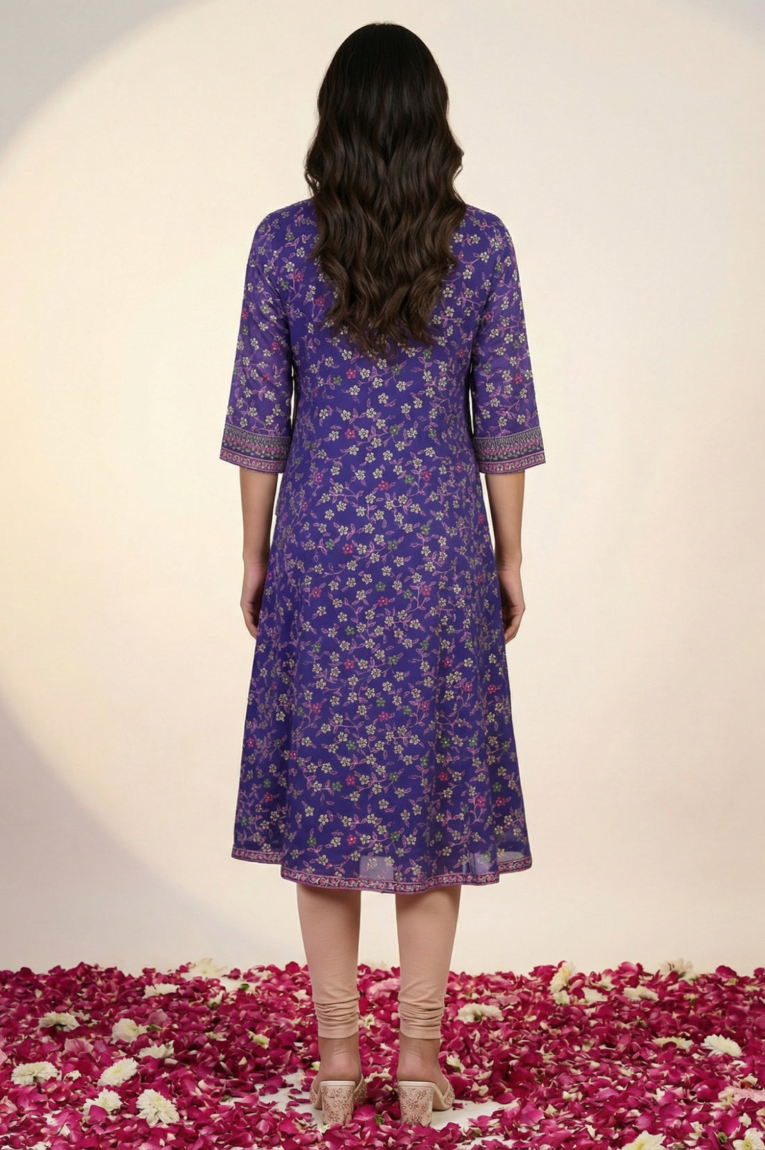 Purple Floral Printed Foil Print A-line Kurta