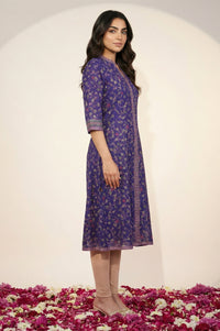 Purple Floral Printed Foil Print A-line Kurta