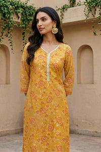 Mustard Floral Printed Georgette Straight Kurta