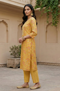 Mustard Floral Printed Georgette Straight Kurta