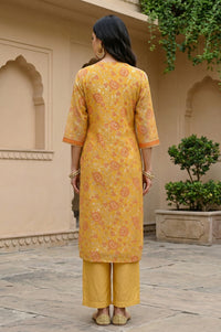 Mustard Floral Printed Georgette Straight Kurta