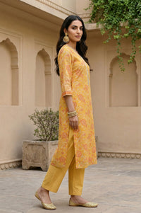 Mustard Floral Printed Georgette Straight Kurta