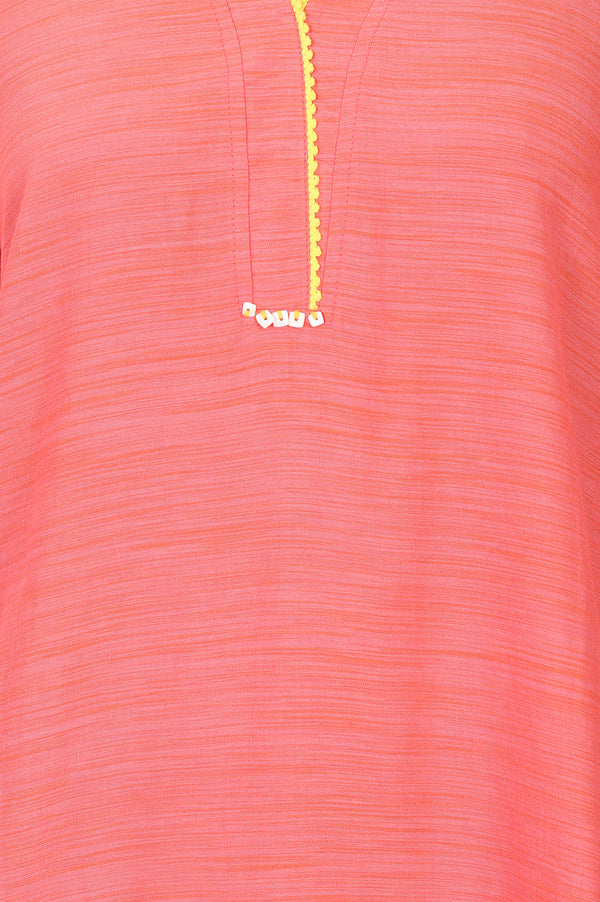 Coral Textured Yarn Dyed Cotton Blend Straight Kurta