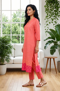 Coral Textured Yarn Dyed Cotton Blend Straight Kurta