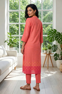 Coral Textured Yarn Dyed Cotton Blend Straight Kurta