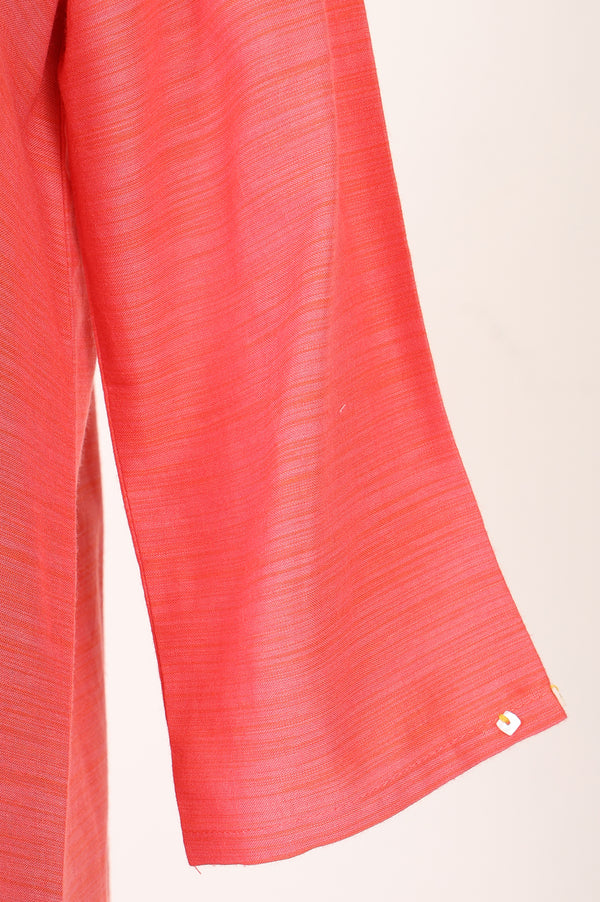 Coral Textured Yarn Dyed Cotton Blend Straight Kurta