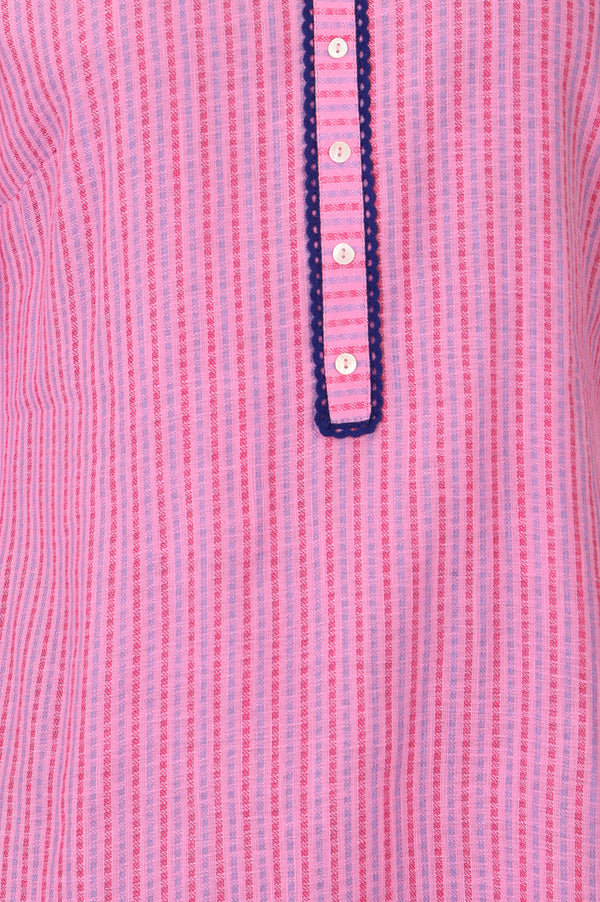 Aurelia Women's Pink Striped Yarn Dyed Cotton Blend Straight Kurta