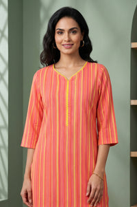 Coral Yarn Dyed Cotton Blend Straight Kurta