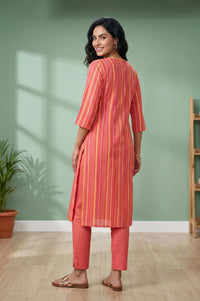 Coral Yarn Dyed Cotton Blend Straight Kurta