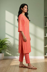 Coral Yarn Dyed Cotton Blend Straight Kurta