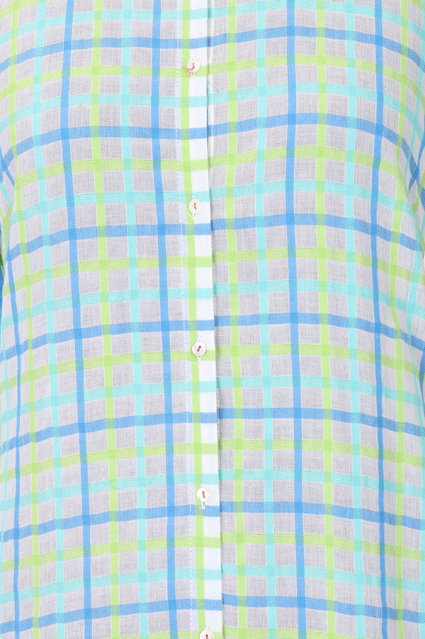 Aurelia Women's Blue Checkered Yarn Dyed Pure Cotton Straight Kurta