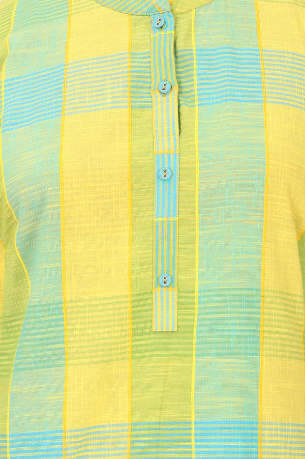Aurelia Women's Yellow Yarn Dyed Checkered Pure Cotton Straight Kurta