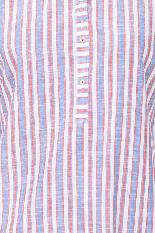 Aurelia Women's Off White Striped Yarn Dyed Pure Cotton Straight Kurta